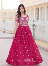 Mod Looking Partywear Gown in Pink Colour